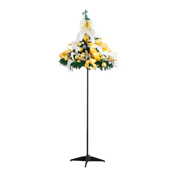 6-ft Pre-Lit Artificial Pop up Christmas Tree with Gold Silver Ornaments Ribbons and 150 Warm White LED Lights - SKU #T5415 - 10