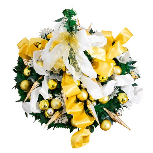 6-ft Pre-Lit Artificial Pop up Christmas Tree with Gold Silver Ornaments Ribbons and 150 Warm White LED Lights - SKU #T5415 - 12