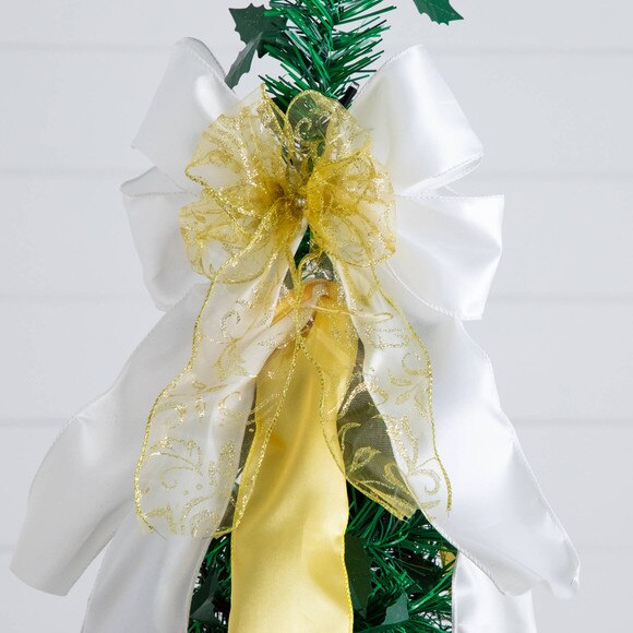 6-ft Pre-Lit Artificial Pop up Christmas Tree with Gold Silver Ornaments Ribbons and 150 Warm White LED Lights - SKU #T5415 - 14
