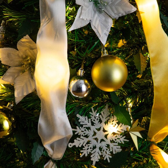 6-ft Pre-Lit Artificial Pop up Christmas Tree with Gold Silver Ornaments Ribbons and 150 Warm White LED Lights - SKU #T5415 - 18