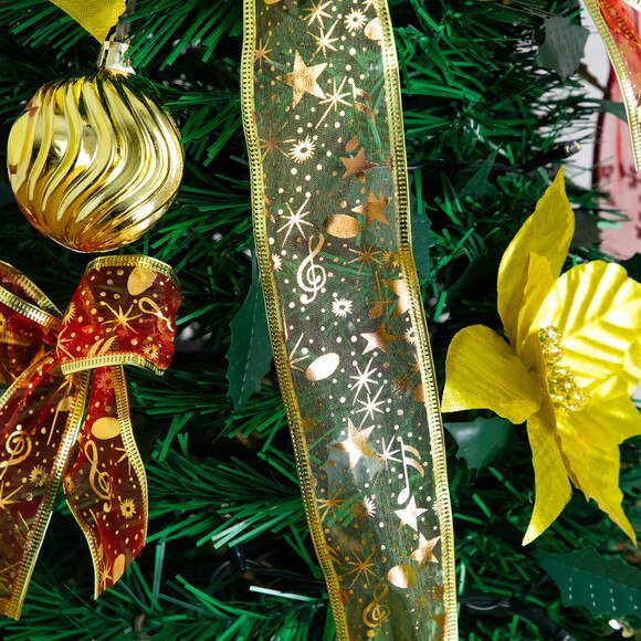 5-ft Pre-Lit Artificial Pop up Christmas Tree with Red Gold Ornaments Ribbons and 100 Warm White LED Lights - SKU #T5416 - 2