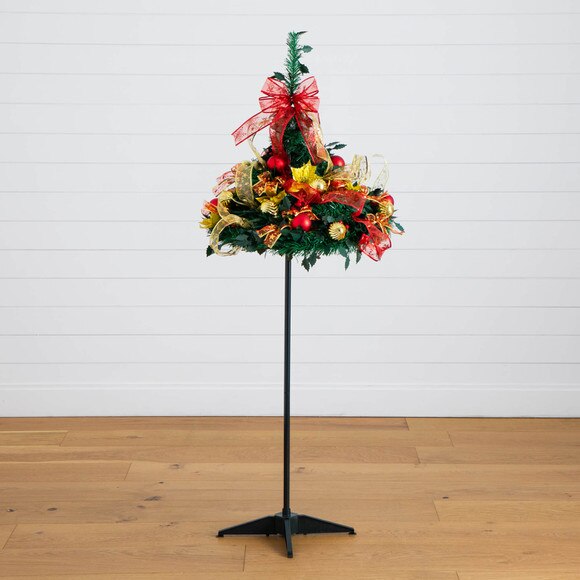 5-ft Pre-Lit Artificial Pop up Christmas Tree with Red Gold Ornaments Ribbons and 100 Warm White LED Lights - SKU #T5416 - 8