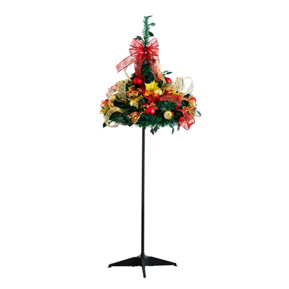 5-ft Pre-Lit Artificial Pop up Christmas Tree with Red Gold Ornaments Ribbons and 100 Warm White LED Lights - SKU #T5416 - 9