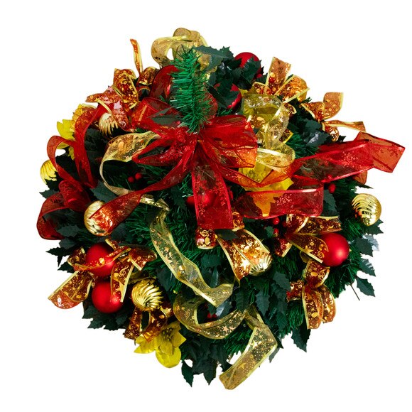 5-ft Pre-Lit Artificial Pop up Christmas Tree with Red Gold Ornaments Ribbons and 100 Warm White LED Lights - SKU #T5416 - 10