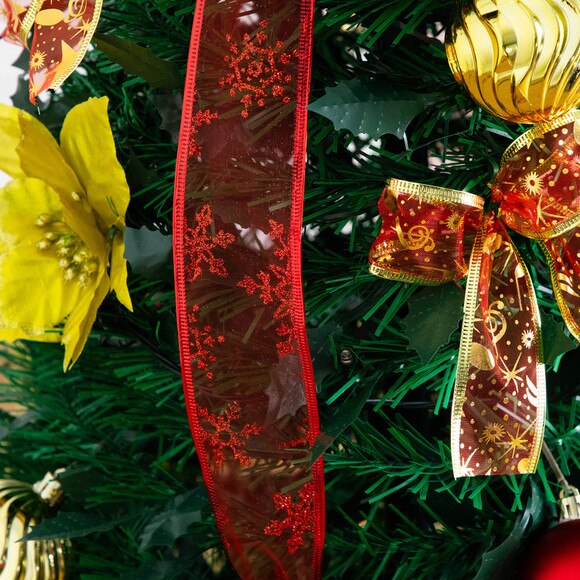 5-ft Pre-Lit Artificial Pop up Christmas Tree with Red Gold Ornaments Ribbons and 100 Warm White LED Lights - SKU #T5416 - 11