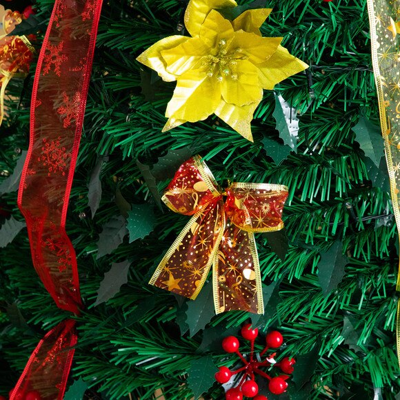 5-ft Pre-Lit Artificial Pop up Christmas Tree with Red Gold Ornaments Ribbons and 100 Warm White LED Lights - SKU #T5416 - 12
