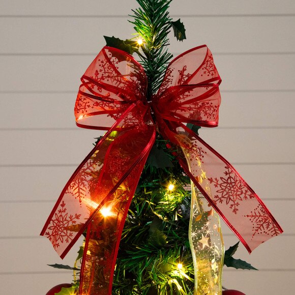 5-ft Pre-Lit Artificial Pop up Christmas Tree with Red Gold Ornaments Ribbons and 100 Warm White LED Lights - SKU #T5416 - 13