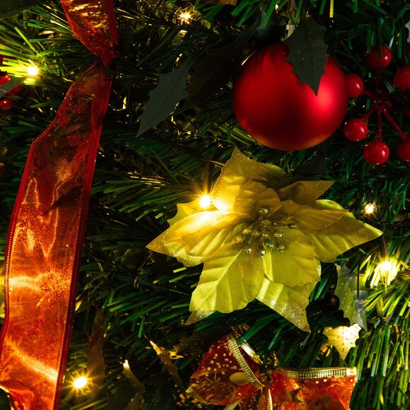 5-ft Pre-Lit Artificial Pop up Christmas Tree with Red Gold Ornaments Ribbons and 100 Warm White LED Lights - SKU #T5416 - 14