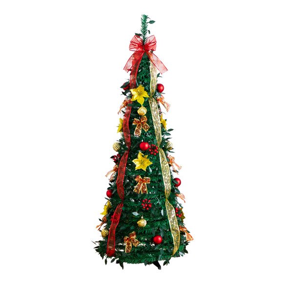 5-ft Pre-Lit Artificial Pop up Christmas Tree with Red Gold Ornaments Ribbons and 100 Warm White LED Lights - SKU #T5416 - 17