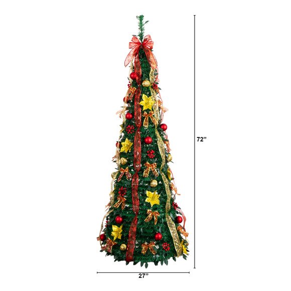 6-ft Pre-Lit Artificial Pop up Christmas Tree with Red Gold Ornaments Ribbons and 150 Warm White LED Lights - SKU #T5417 - 1