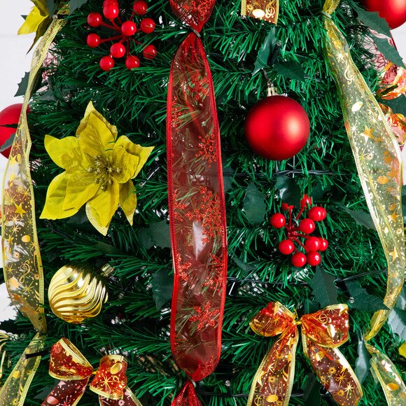 6-ft Pre-Lit Artificial Pop up Christmas Tree with Red Gold Ornaments Ribbons and 150 Warm White LED Lights - SKU #T5417 - 2