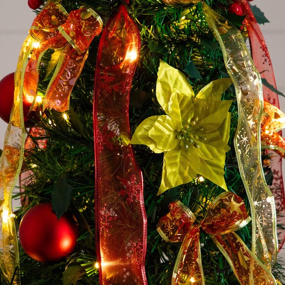 6-ft Pre-Lit Artificial Pop up Christmas Tree with Red Gold Ornaments Ribbons and 150 Warm White LED Lights - SKU #T5417 - 3