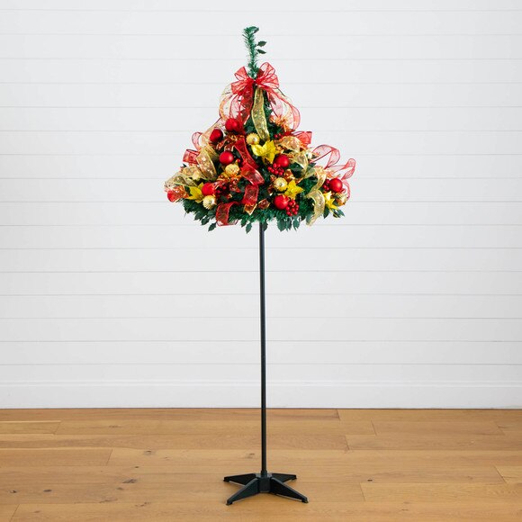 6-ft Pre-Lit Artificial Pop up Christmas Tree with Red Gold Ornaments Ribbons and 150 Warm White LED Lights - SKU #T5417 - 6