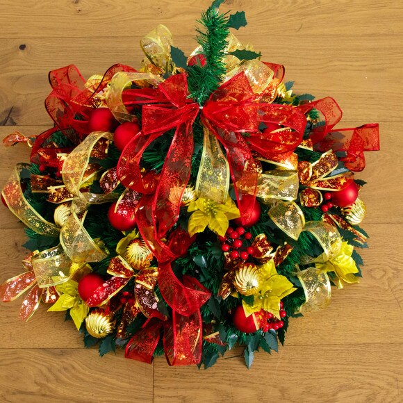6-ft Pre-Lit Artificial Pop up Christmas Tree with Red Gold Ornaments Ribbons and 150 Warm White LED Lights - SKU #T5417 - 8