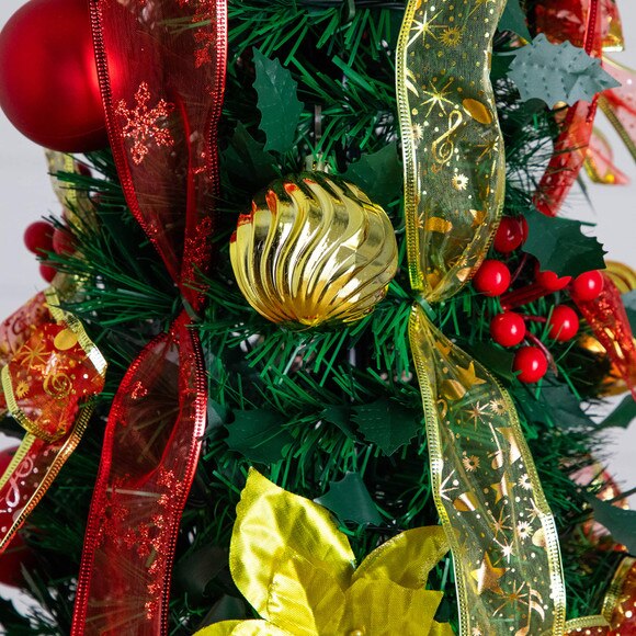 6-ft Pre-Lit Artificial Pop up Christmas Tree with Red Gold Ornaments Ribbons and 150 Warm White LED Lights - SKU #T5417 - 10