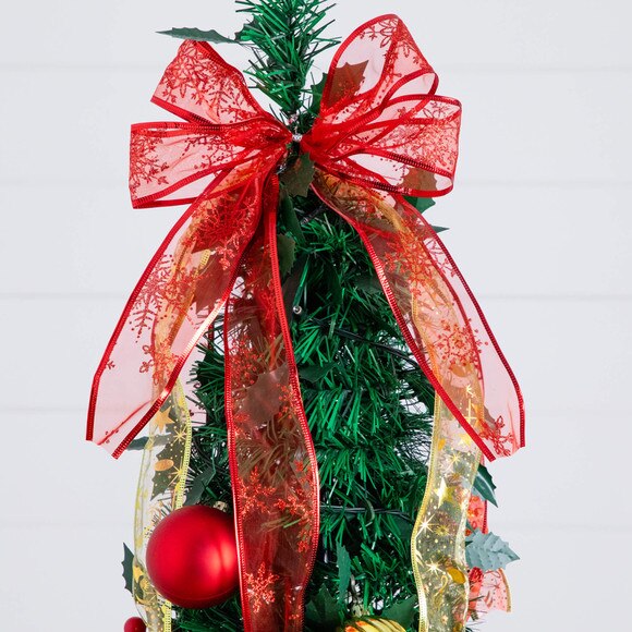 6-ft Pre-Lit Artificial Pop up Christmas Tree with Red Gold Ornaments Ribbons and 150 Warm White LED Lights - SKU #T5417 - 11