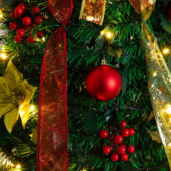 6-ft Pre-Lit Artificial Pop up Christmas Tree with Red Gold Ornaments Ribbons and 150 Warm White LED Lights - SKU #T5417 - 12