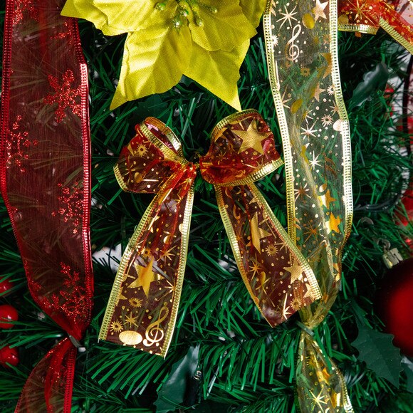 6-ft Pre-Lit Artificial Pop up Christmas Tree with Red Gold Ornaments Ribbons and 150 Warm White LED Lights - SKU #T5417 - 17