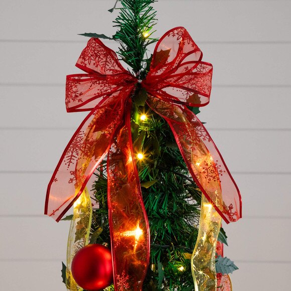 6-ft Pre-Lit Artificial Pop up Christmas Tree with Red Gold Ornaments Ribbons and 150 Warm White LED Lights - SKU #T5417 - 19