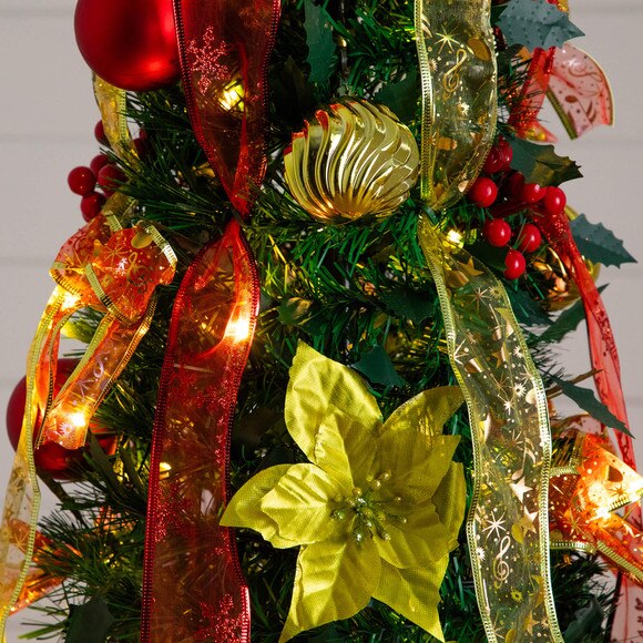 6-ft Pre-Lit Artificial Pop up Christmas Tree with Red Gold Ornaments Ribbons and 150 Warm White LED Lights - SKU #T5417 - 22