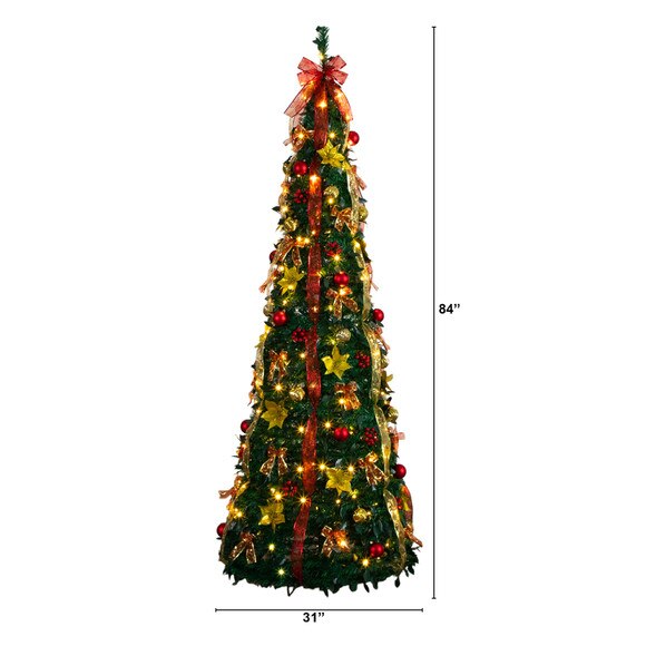 7-ft Pre-Lit Artificial Pop up Christmas Tree with Red Gold Ornaments Ribbons and 180 Warm White LED Lights - SKU #T5418 - 1