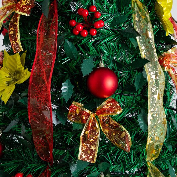 7-ft Pre-Lit Artificial Pop up Christmas Tree with Red Gold Ornaments Ribbons and 180 Warm White LED Lights - SKU #T5418 - 2