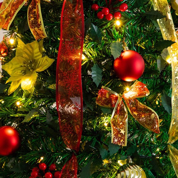 7-ft Pre-Lit Artificial Pop up Christmas Tree with Red Gold Ornaments Ribbons and 180 Warm White LED Lights - SKU #T5418 - 3