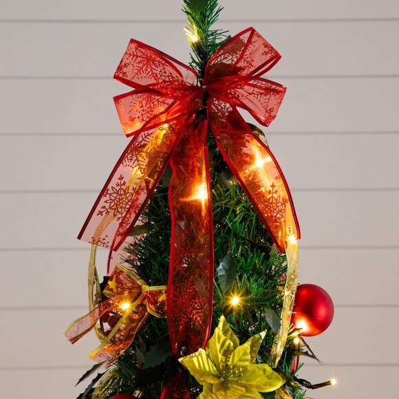 7-ft Pre-Lit Artificial Pop up Christmas Tree with Red Gold Ornaments Ribbons and 180 Warm White LED Lights - SKU #T5418 - 5