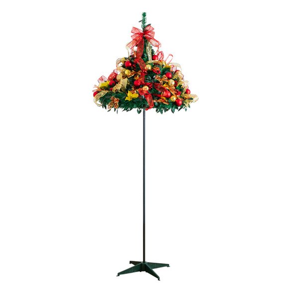 7-ft Pre-Lit Artificial Pop up Christmas Tree with Red Gold Ornaments Ribbons and 180 Warm White LED Lights - SKU #T5418 - 10
