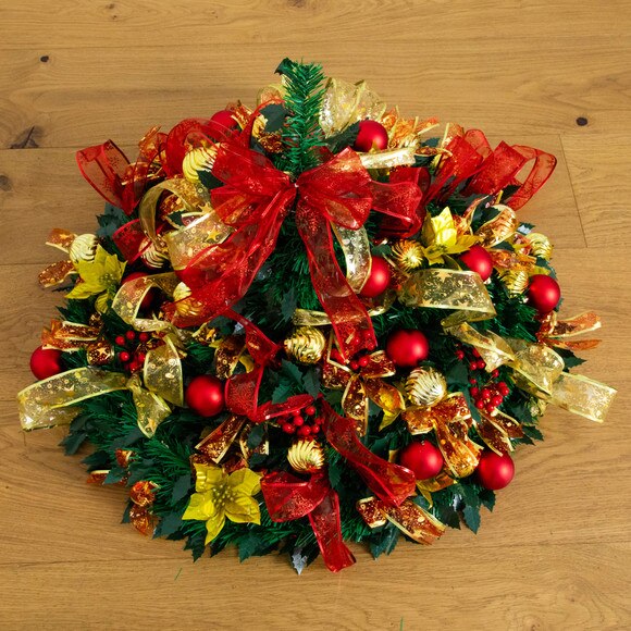 7-ft Pre-Lit Artificial Pop up Christmas Tree with Red Gold Ornaments Ribbons and 180 Warm White LED Lights - SKU #T5418 - 11