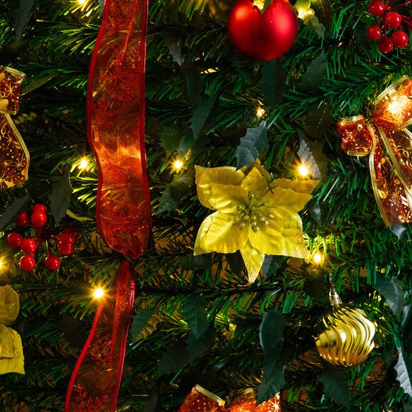 7-ft Pre-Lit Artificial Pop up Christmas Tree with Red Gold Ornaments Ribbons and 180 Warm White LED Lights - SKU #T5418 - 22
