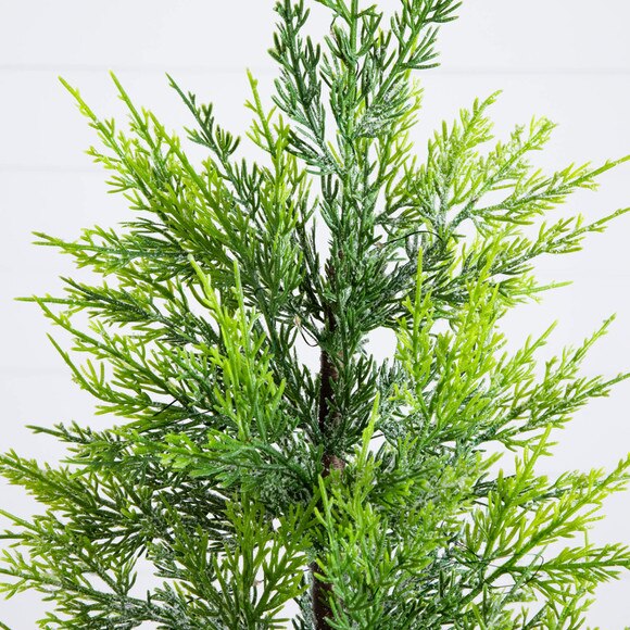 32-in Pre-Lit Artificial Lightly Snowed Cypress Christmas Tree with 30 Warm White LED Lights in Decorative Weaved Basket - SKU #T5422 - 2