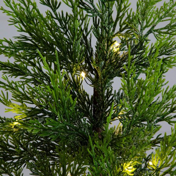 32-in Pre-Lit Artificial Lightly Snowed Cypress Christmas Tree with 30 Warm White LED Lights in Decorative Weaved Basket - SKU #T5422 - 4