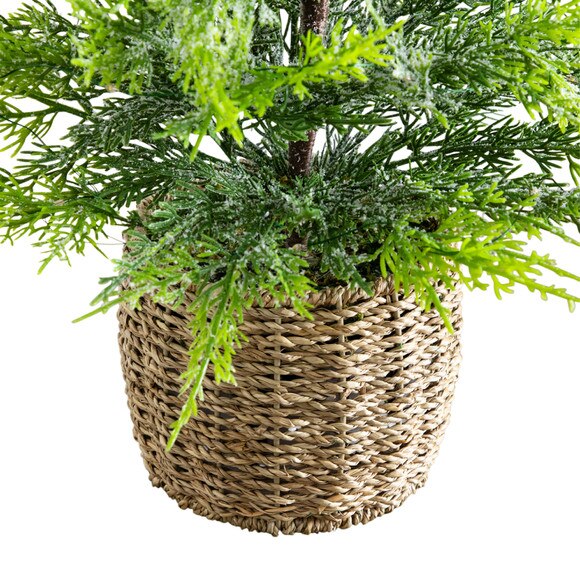 32-in Pre-Lit Artificial Lightly Snowed Cypress Christmas Tree with 30 Warm White LED Lights in Decorative Weaved Basket - SKU #T5422 - 5
