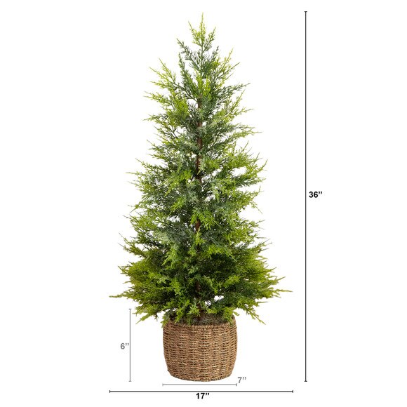 3-ft Pre-Lit Artificial Lightly Snowed Cypress Christmas Tree with 38 Warm White LED Lights in Decorative Weaved Basket - SKU #T5423 - 1