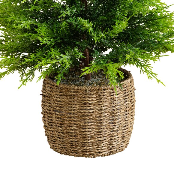 3-ft Pre-Lit Artificial Lightly Snowed Cypress Christmas Tree with 38 Warm White LED Lights in Decorative Weaved Basket - SKU #T5423 - 4
