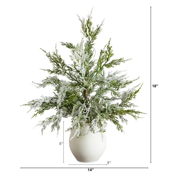 18-in Pre-Lit Artificial Mini Snowed Cypress Christmas Tree with 12 LED Lights in White Ceramic Planter - SKU #T5424 - 1