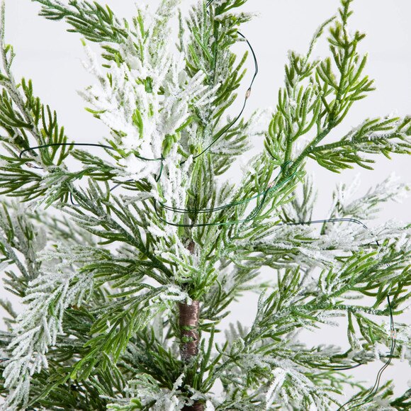 18-in Pre-Lit Artificial Mini Snowed Cypress Christmas Tree with 12 LED Lights in White Ceramic Planter - SKU #T5424 - 2