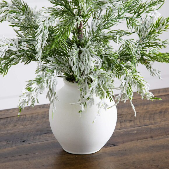18-in Pre-Lit Artificial Mini Snowed Cypress Christmas Tree with 12 LED Lights in White Ceramic Planter - SKU #T5424 - 4