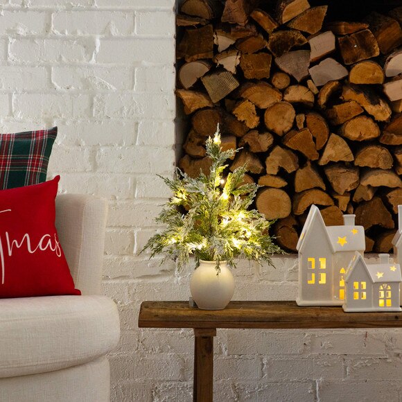 18-in Pre-Lit Artificial Mini Snowed Cypress Christmas Tree with 12 LED Lights in White Ceramic Planter - SKU #T5424 - 6
