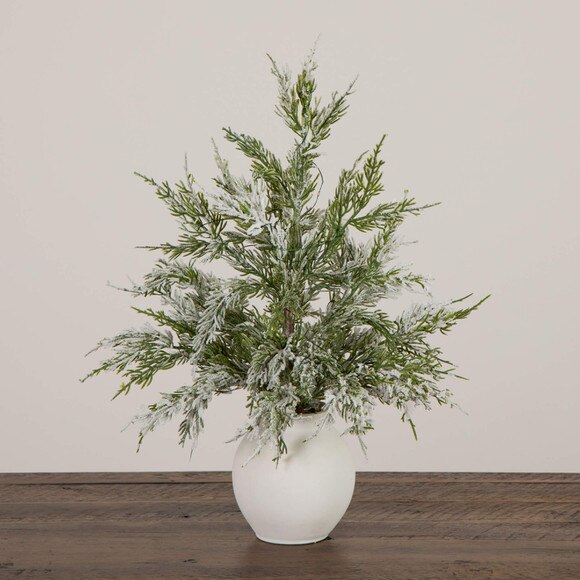 18-in Pre-Lit Artificial Mini Snowed Cypress Christmas Tree with 12 LED Lights in White Ceramic Planter - SKU #T5424 - 7
