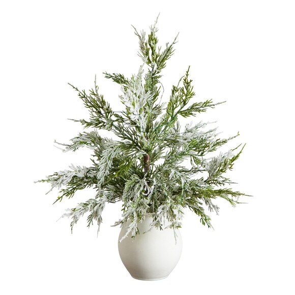 18-in Pre-Lit Artificial Mini Snowed Cypress Christmas Tree with 12 LED Lights in White Ceramic Planter - SKU #T5424 - 10
