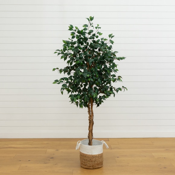 6 Triple Trunk Ficus Artificial Tree with Natural Trunks in Handmade Natural Jute and Cotton Planter - SKU #T5469 - 3