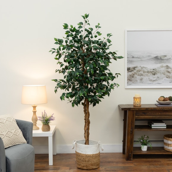 6 Triple Trunk Ficus Artificial Tree with Natural Trunks in Handmade Natural Jute and Cotton Planter - SKU #T5469 - 4