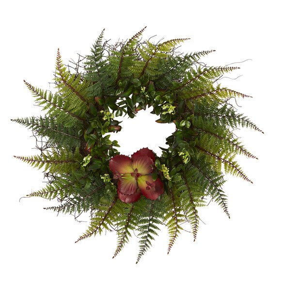 23 Assorted Fern and Succulent Artificial Wreath - SKU #W1002