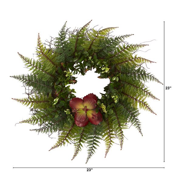 23 Assorted Fern and Succulent Artificial Wreath - SKU #W1002 - 1