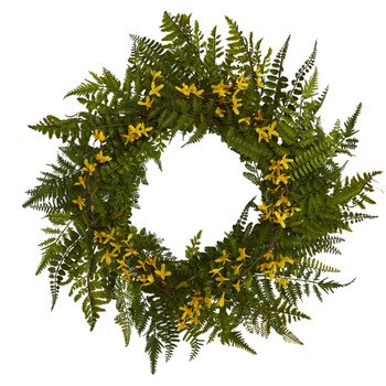 24 Mixed Fern and Forsythia Artificial Wreath - SKU #W1006