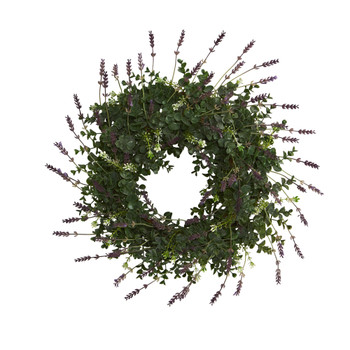 18 Eucalyptus and Lavender Double Ring Artificial Wreath with Twig Base - SKU #W1008
