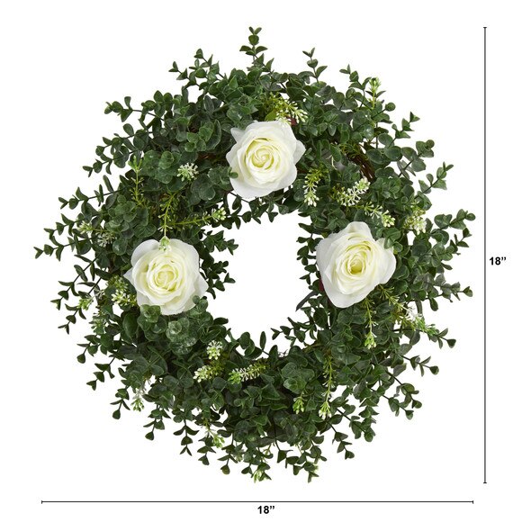 18 Eucalyptus and Rose Double Ring Artificial Wreath with Twig Base - SKU #W1013 - 1