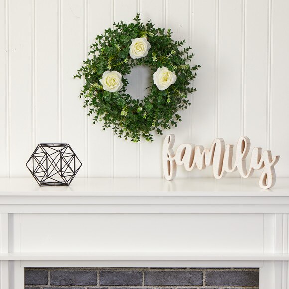 18 Eucalyptus and Rose Double Ring Artificial Wreath with Twig Base - SKU #W1013 - 2